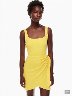 Aritzia Wilfred Yellow Sleeveless Wrap-Detail Mini Dress